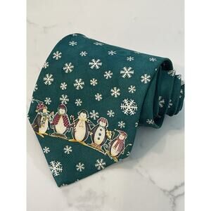 Vintage Debbie Mumm Silk Tie Necktie USA Snowflakes Penguins in Sweaters 57 x 4